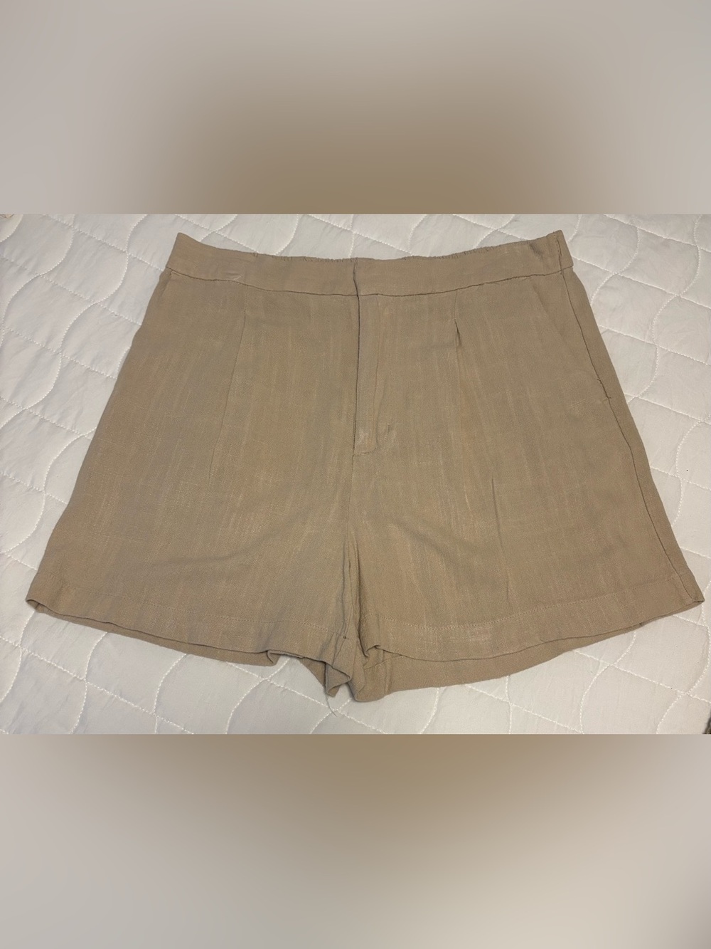 Wonderly Relaxed Pleat Front Shorts With Pockets Tan Linen Blend Women’s Large